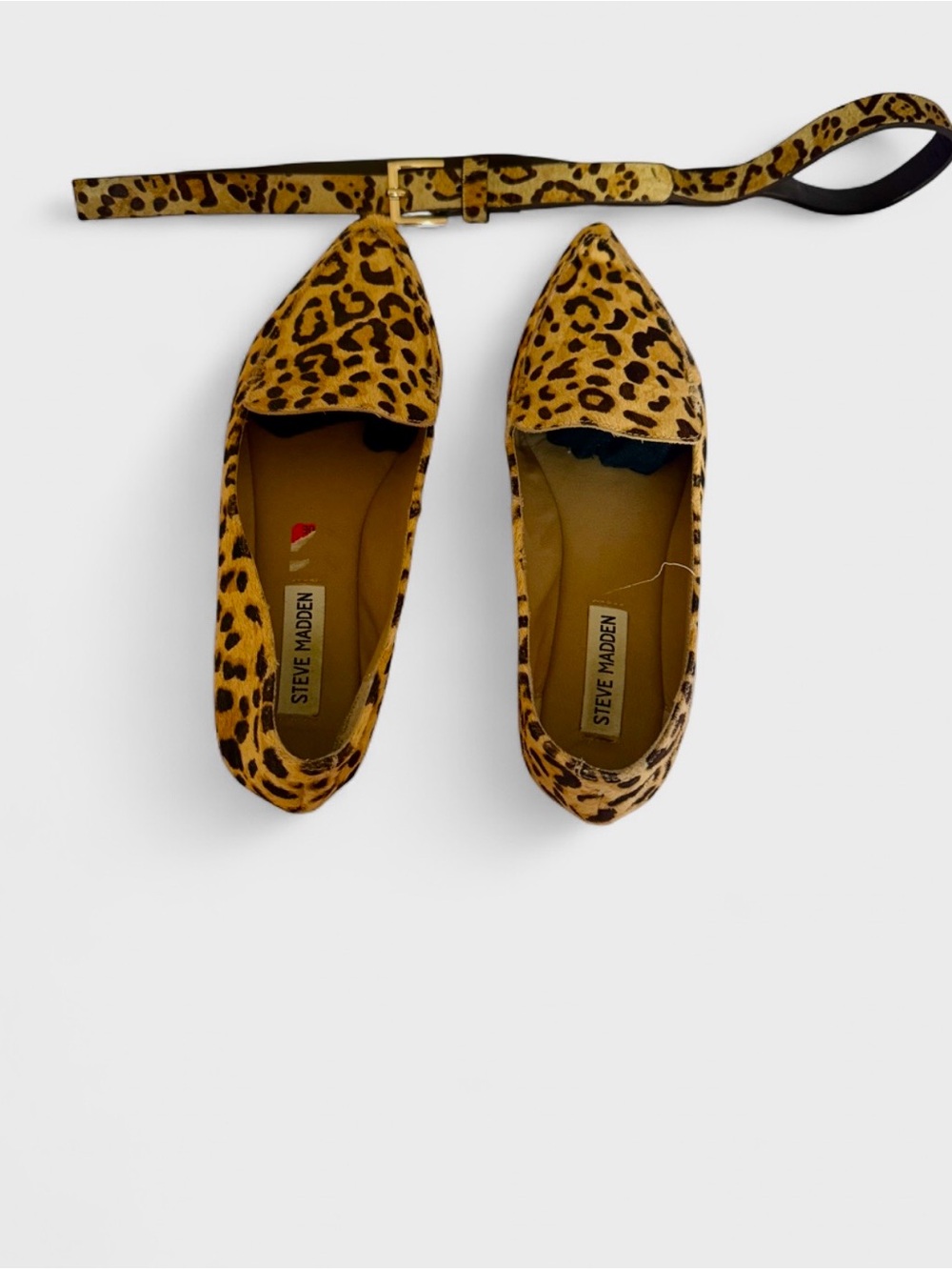 🦋Steve Madden Leopard-Print Pointed Ballet Flats in Tan and Black